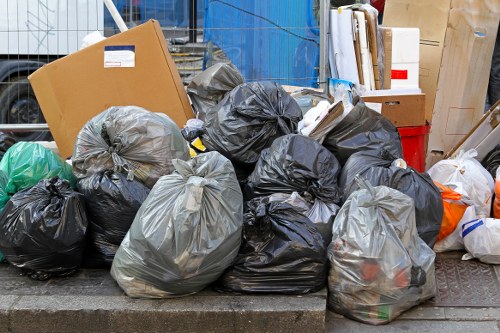 Variety of demolition waste materials ready for removal